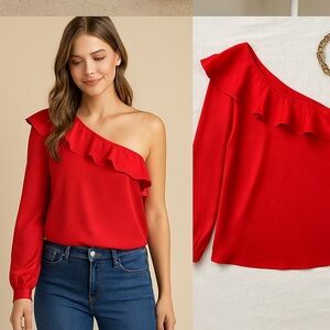 NWT J Crew One Shoulder Silk Top Poppy $98
